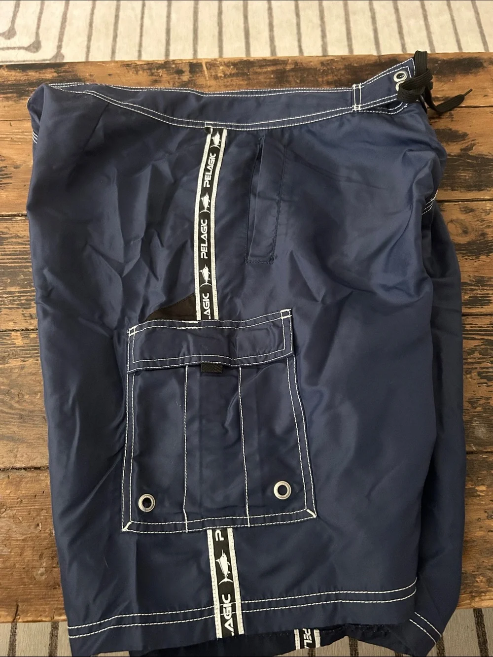 Pelagic Men's Navy Blue Swim Board Shorts with White Stitching 36